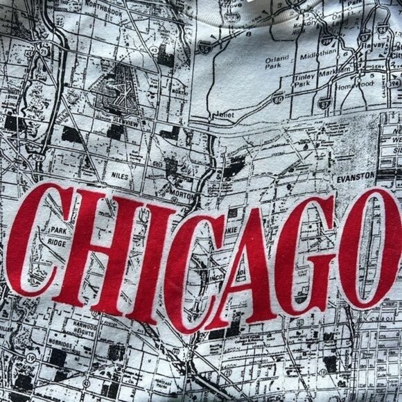Mens Graphic T-Shirt Map Print Chicago White/Black 100% Cotton Size L - Picture 9 of 13